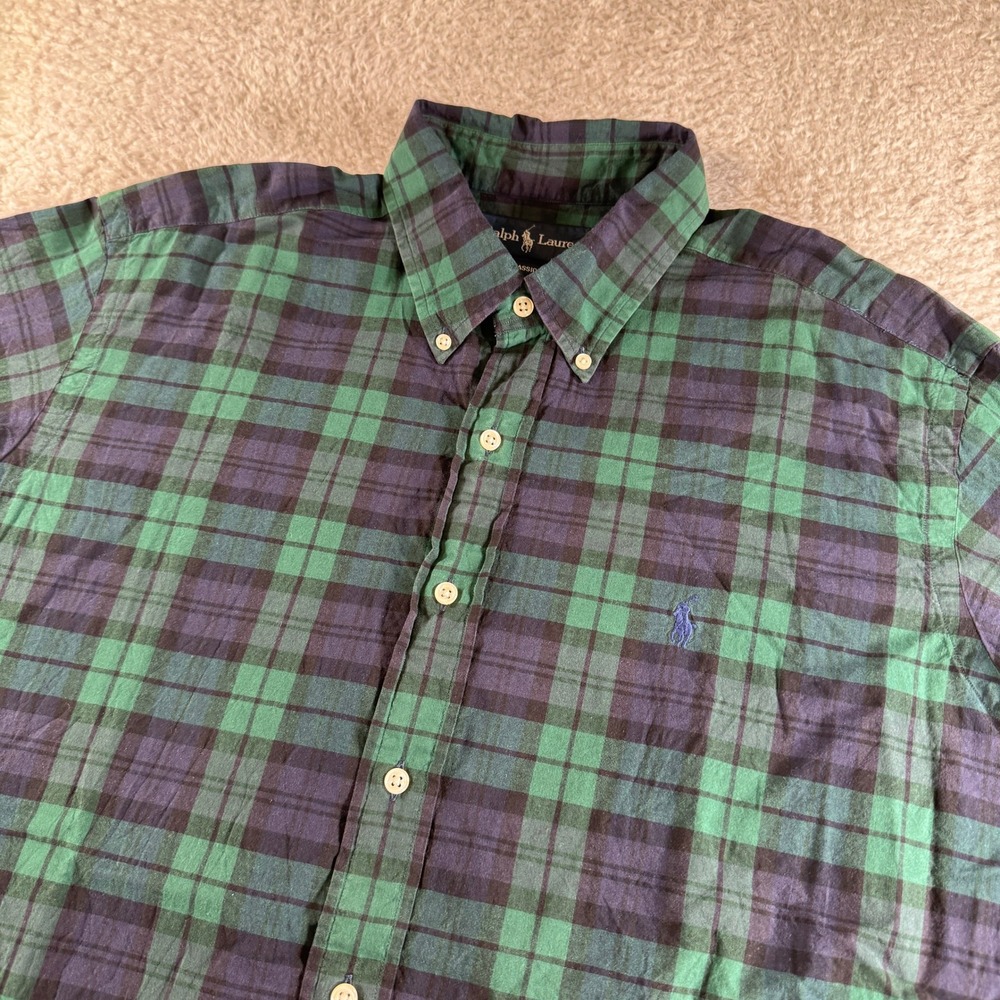 Ralph Lauren Button Down Mens XL Green Pony Plaid Classic Fit Cotton Pony - Picture 1 of 9
